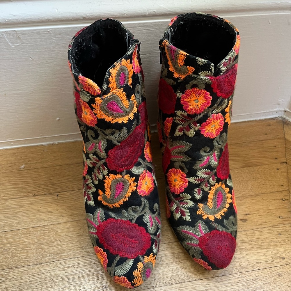 Floral Embroidered Ankle Boots